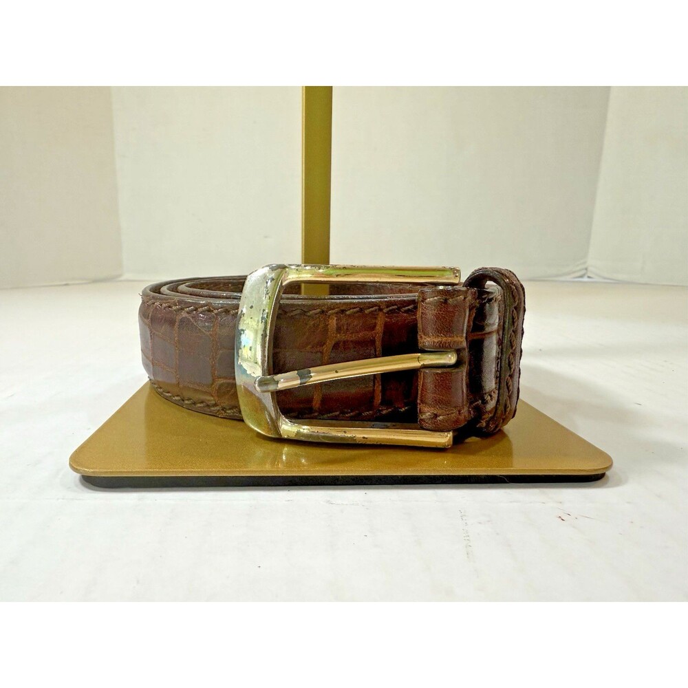 Brighton Men’s Brown Leather Belt 40 Croc Embossed Dress Vintage 1990s Handcraft